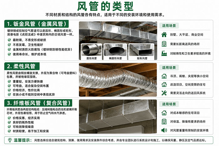 全空气空调金属风管柔性风管复合风管类型对比