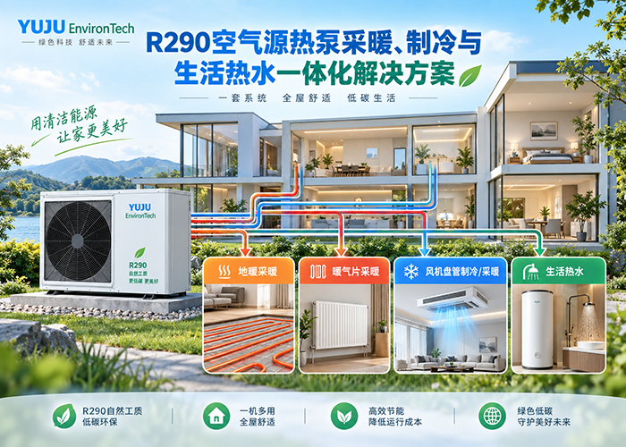R290空气源热泵采暖制冷生活热水一体化解决方案