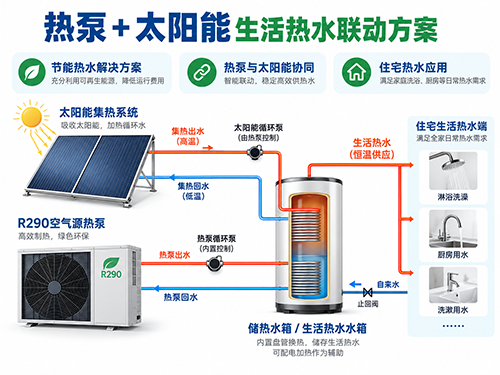 R290空气源热泵与太阳能联动生活热水系统